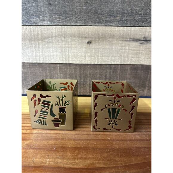 Set of 2 PartyLite SOUTHWEST Holiday Square TealIght Candle Holder Stained Glass - Picture 3 of 6